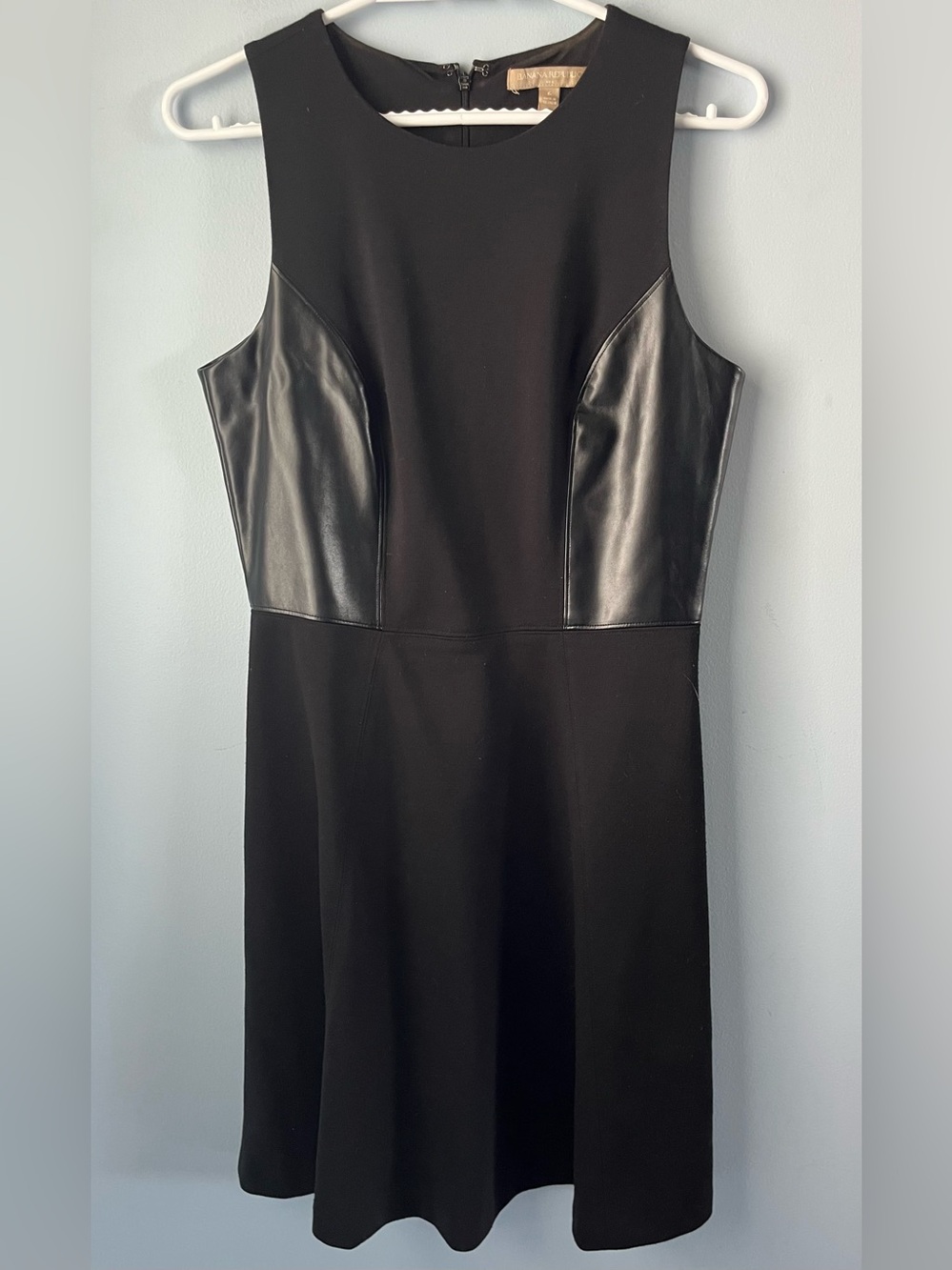 Banana Republic Black Sleeveless Fit & Flare Dress Faux Leather Panels Size 6